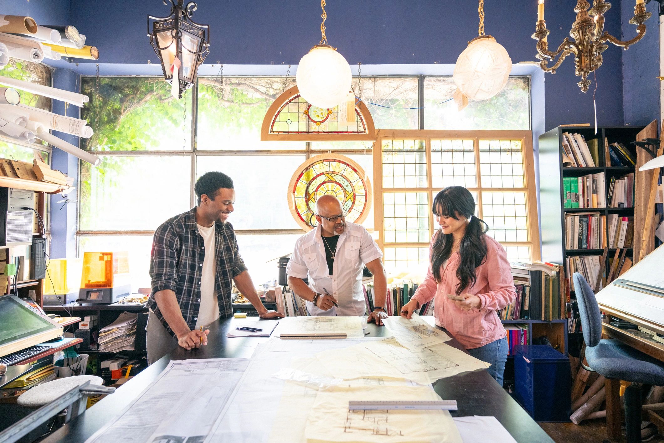 Team collaborating in a professional studio environment